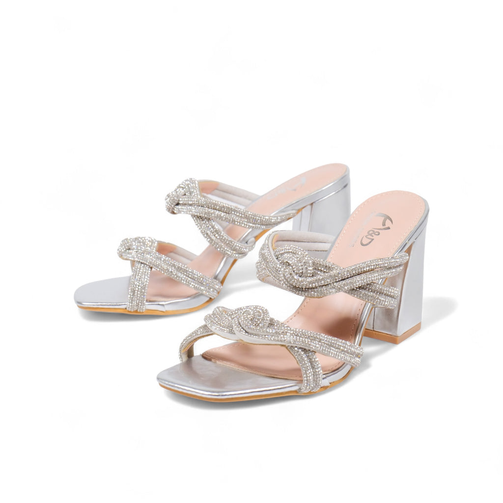 Tacones de tiras enrolladas con brillos