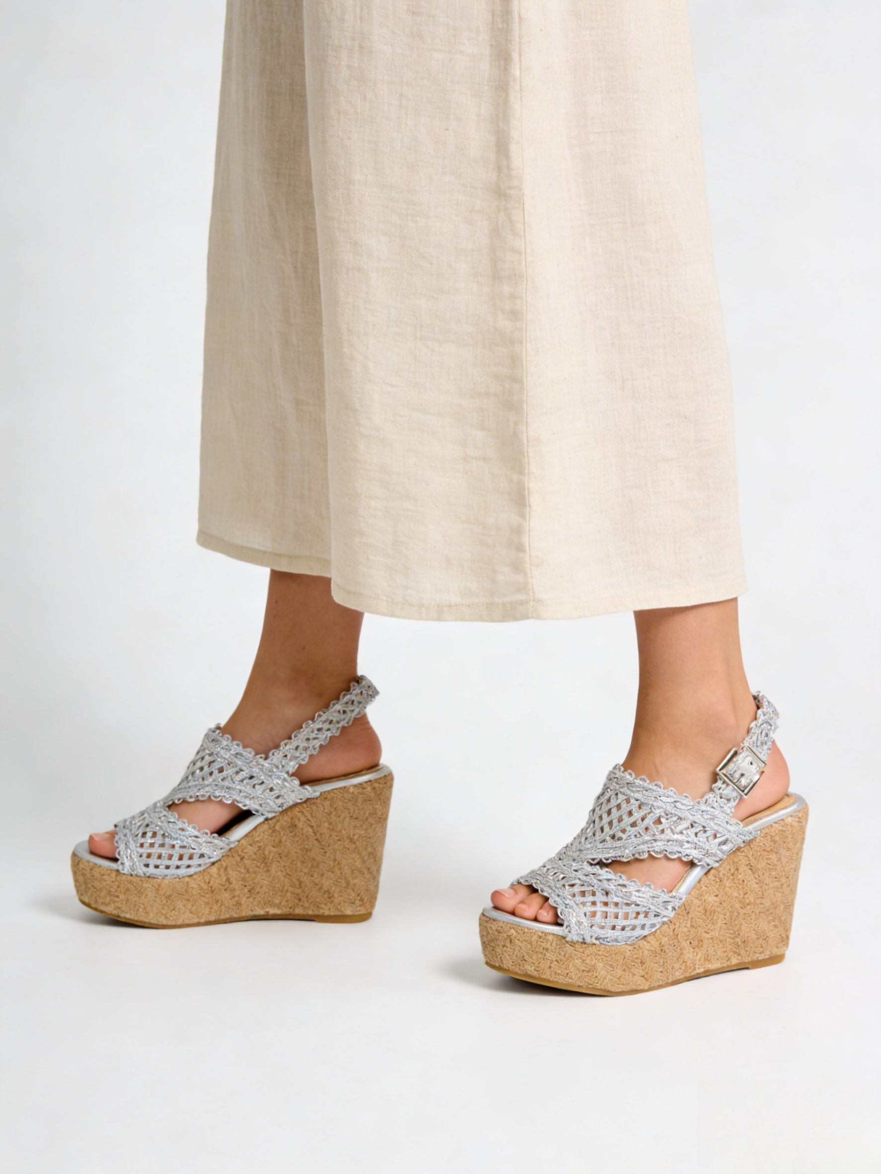 Sandalias de Plataforma con Yute y Tejido Artesanal Brillante