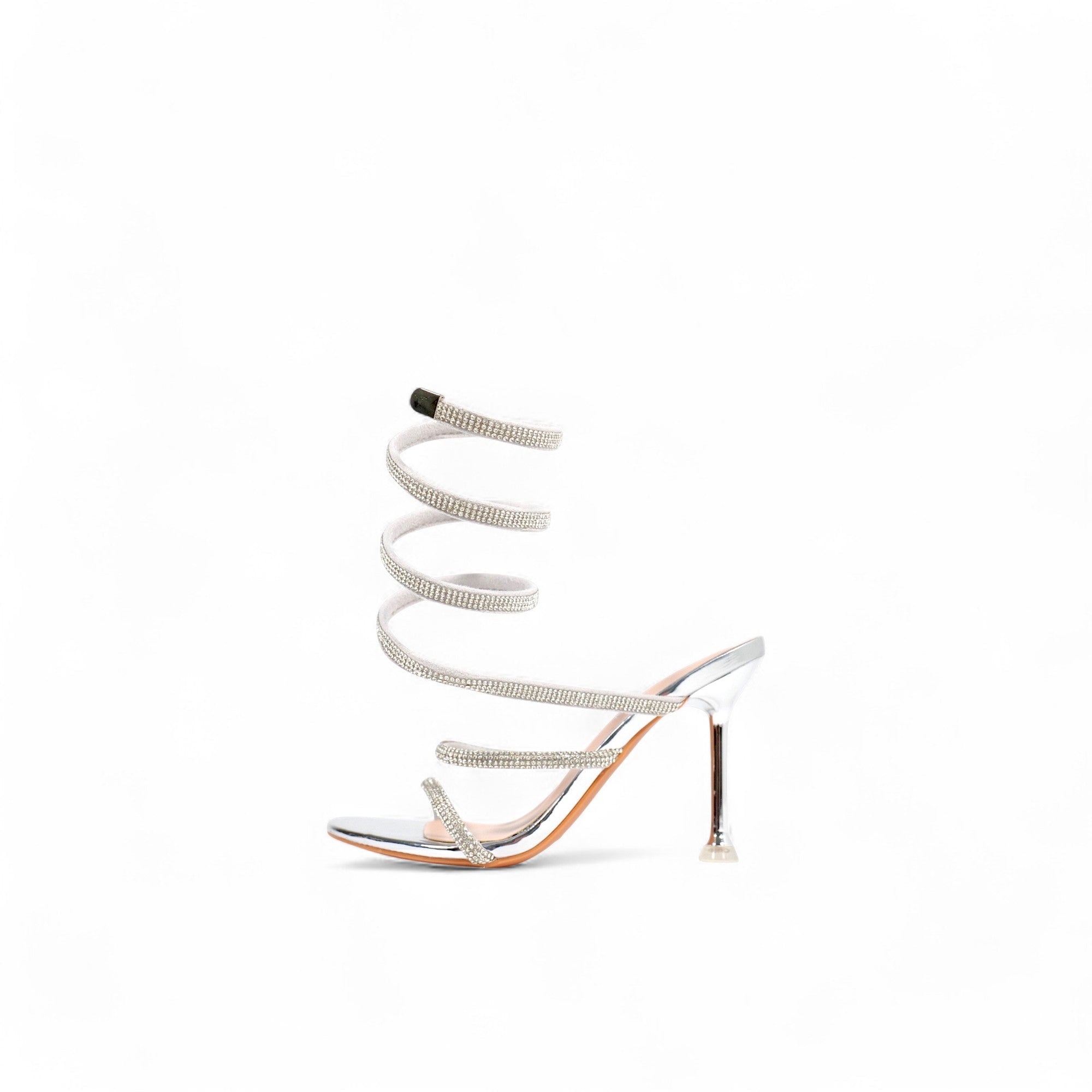 Sandalias de Tacón con Espiral de Brillos – Estilo Serpiente