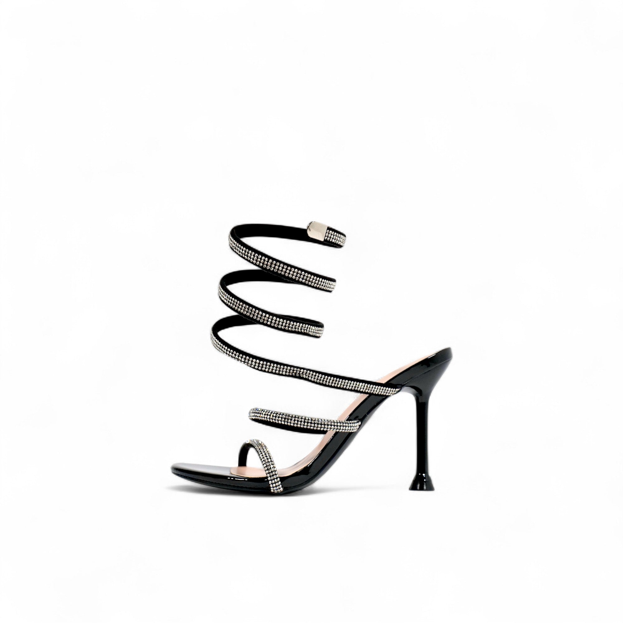 Sandalias de Tacón con Espiral de Brillos – Estilo Serpiente