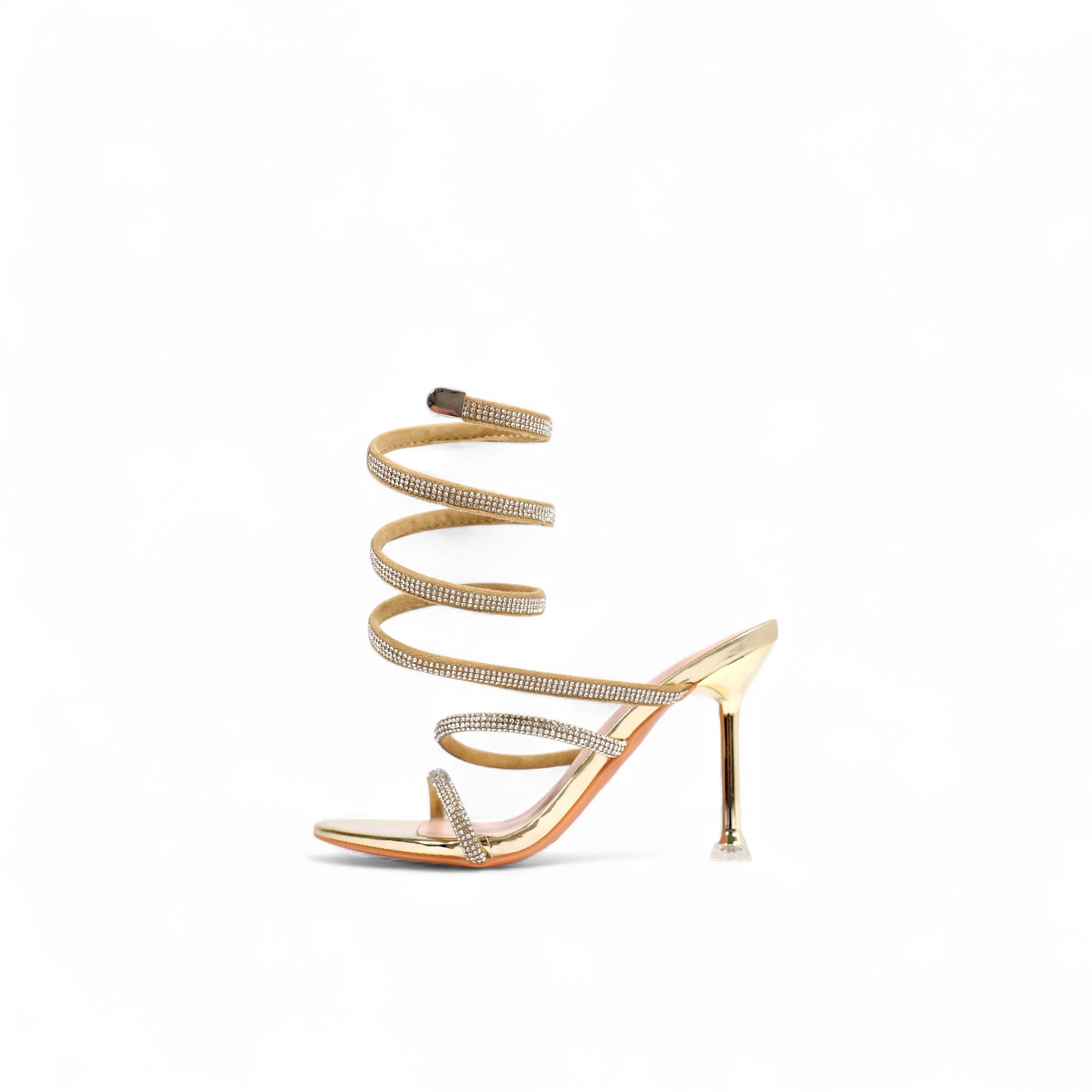 Sandalias de Tacón con Espiral de Brillos – Estilo Serpiente