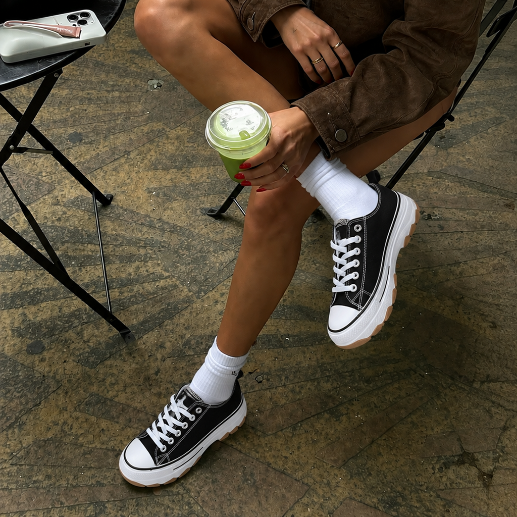 Zapatillas de lona para mujer con plataforma y cordones deportivas casual, suela gruesa dentada, puntera redonda, estilo urbano, negro y blanco