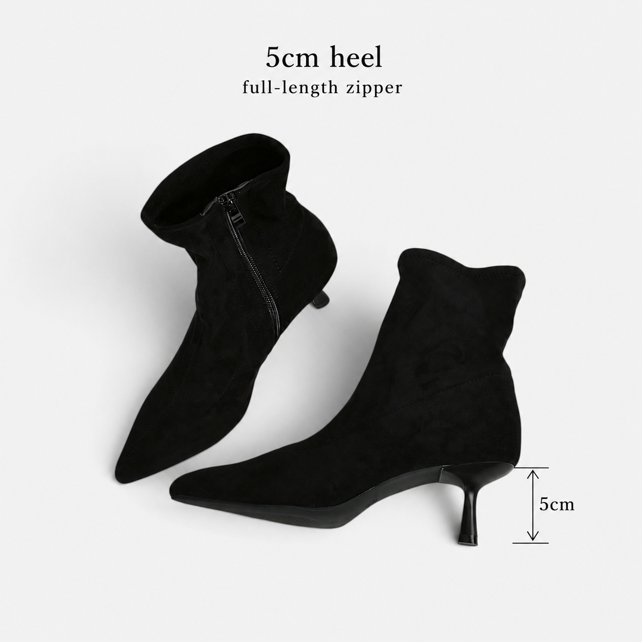 Botines tacón fino y punta afilada efecto ante para mujer, botín elástico estilo elegante para otoño invierno
