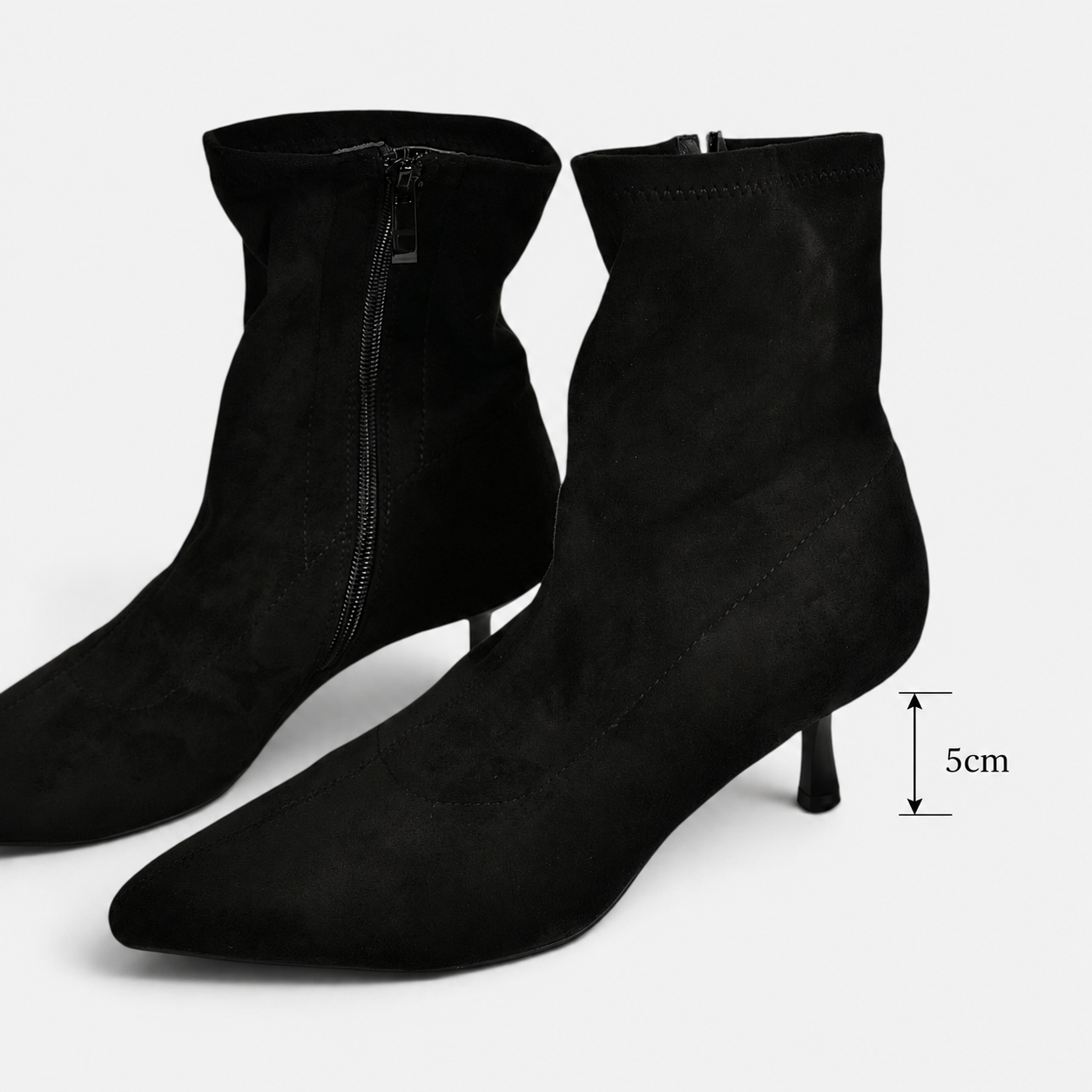 Botines tacón fino y punta afilada efecto ante para mujer, botín elástico estilo elegante para otoño invierno