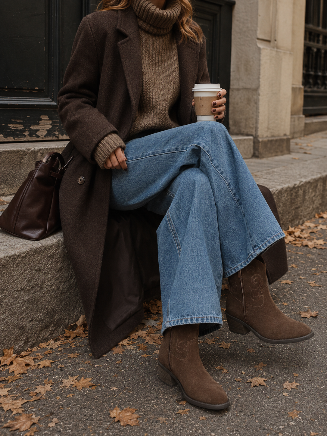 Botines cowboy de cuero para mujer botas camperas de piel, caña baja con bordados, Botas vaqueras tacón ancho, punta afilada, cómodos para otoño invierno