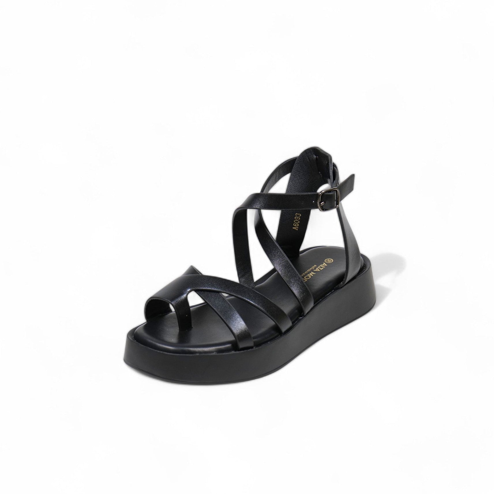 Sandalias planas de plataforma para mujer con tiras cruzadas estilo romano, sandalias minimalistas con pulsera al tobillo ajustable, suela gruesa cómoda, zapatos casuales de verano en color negro y marrón