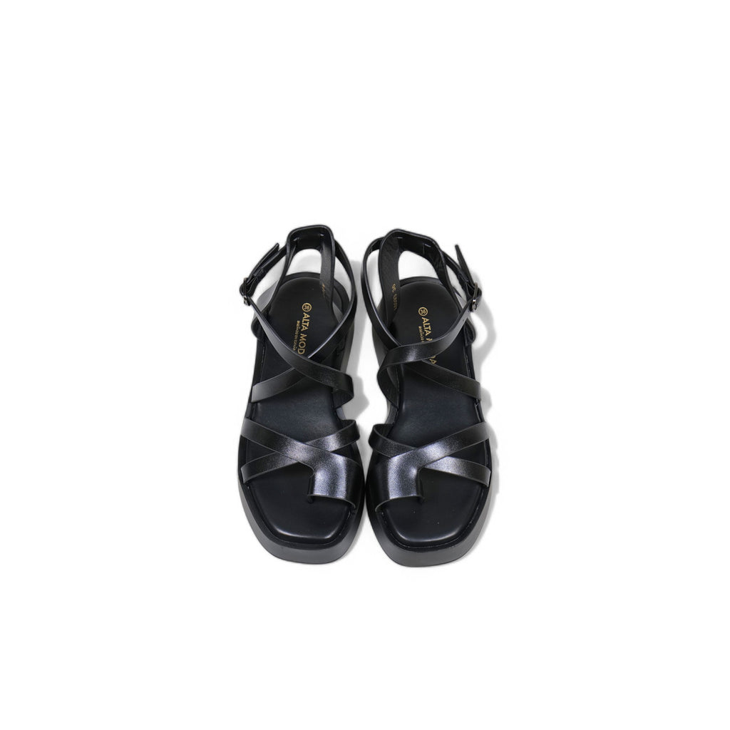 Sandalias planas de plataforma para mujer con tiras cruzadas estilo romano, sandalias minimalistas con pulsera al tobillo ajustable, suela gruesa cómoda, zapatos casuales de verano en color negro y marrón