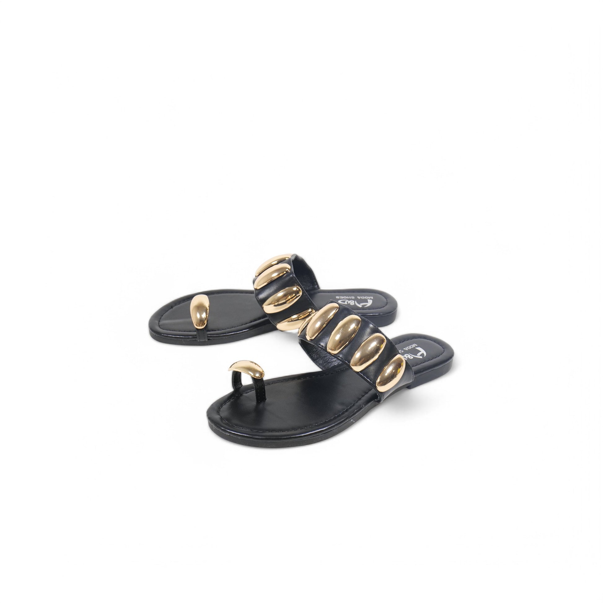 Sandalias planas adorno dorado