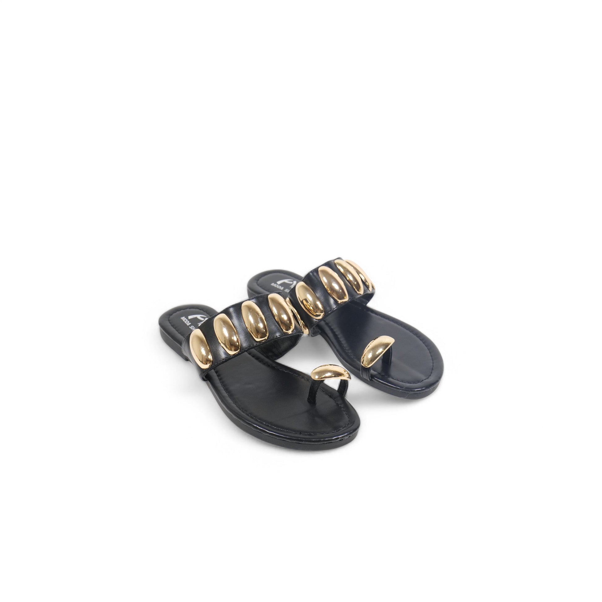 Sandalias planas adorno dorado