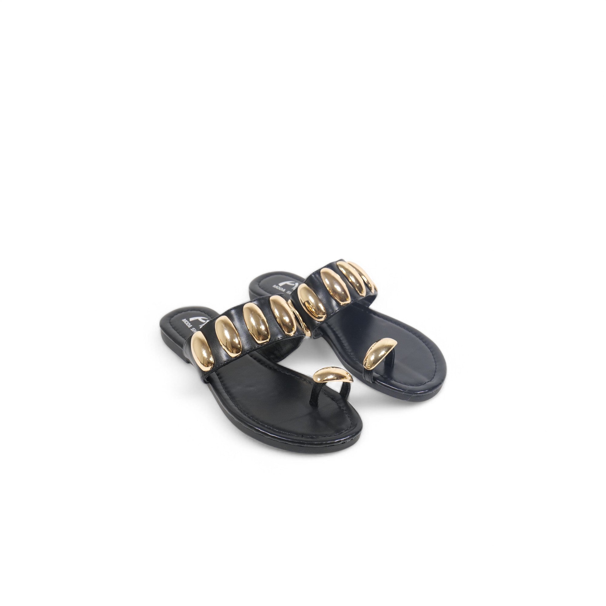 Sandalias planas adorno dorado