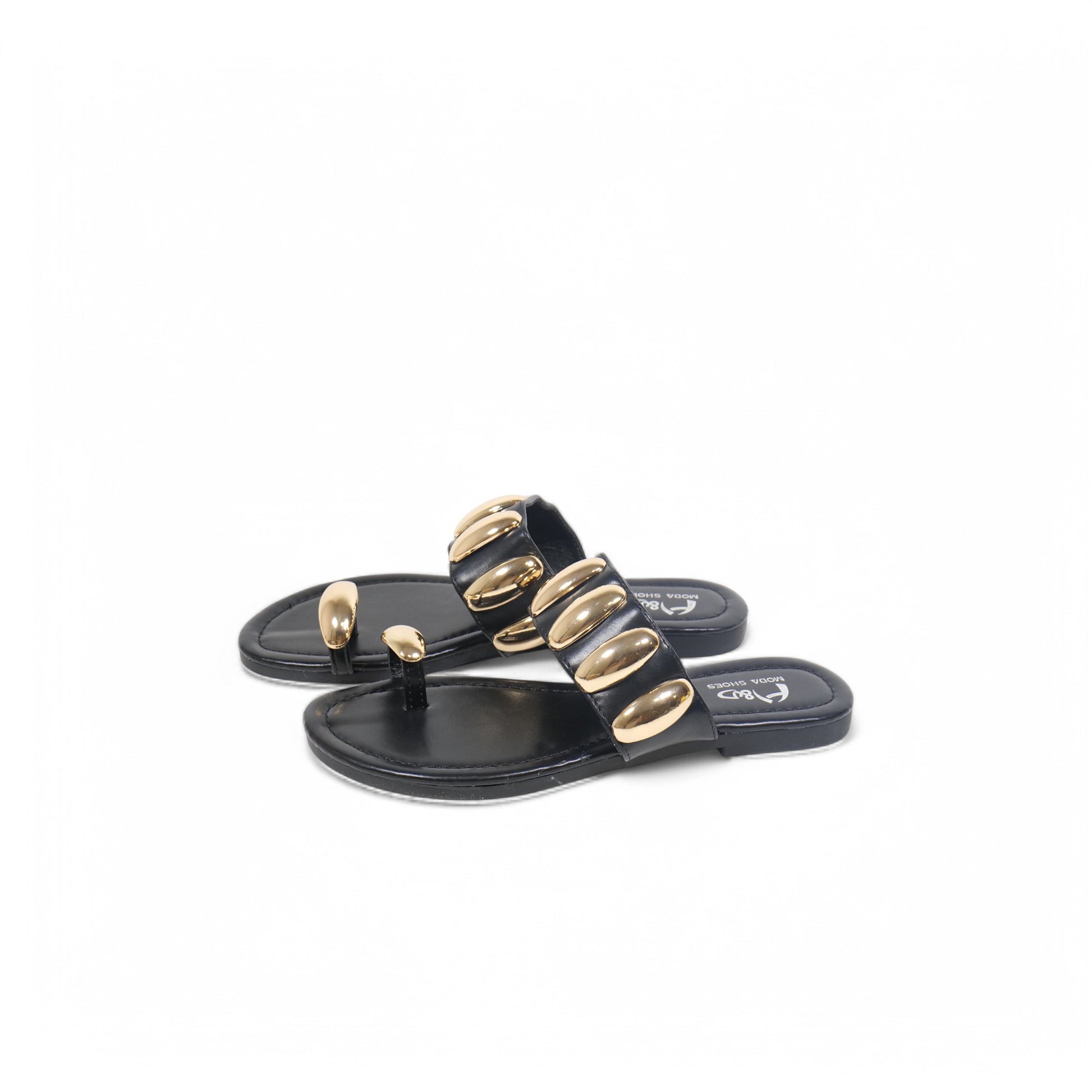 Sandalias planas adorno dorado