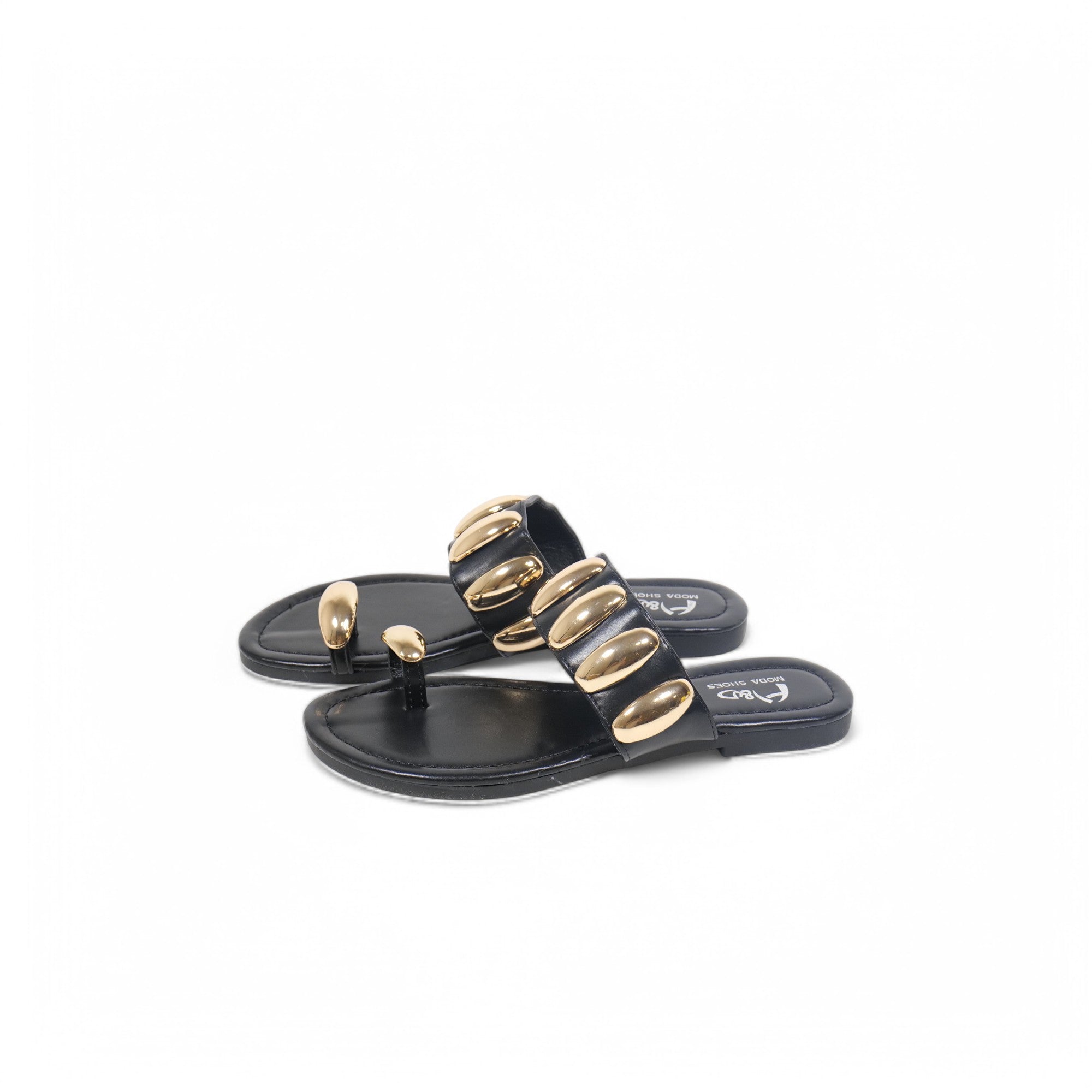 Sandalias planas adorno dorado