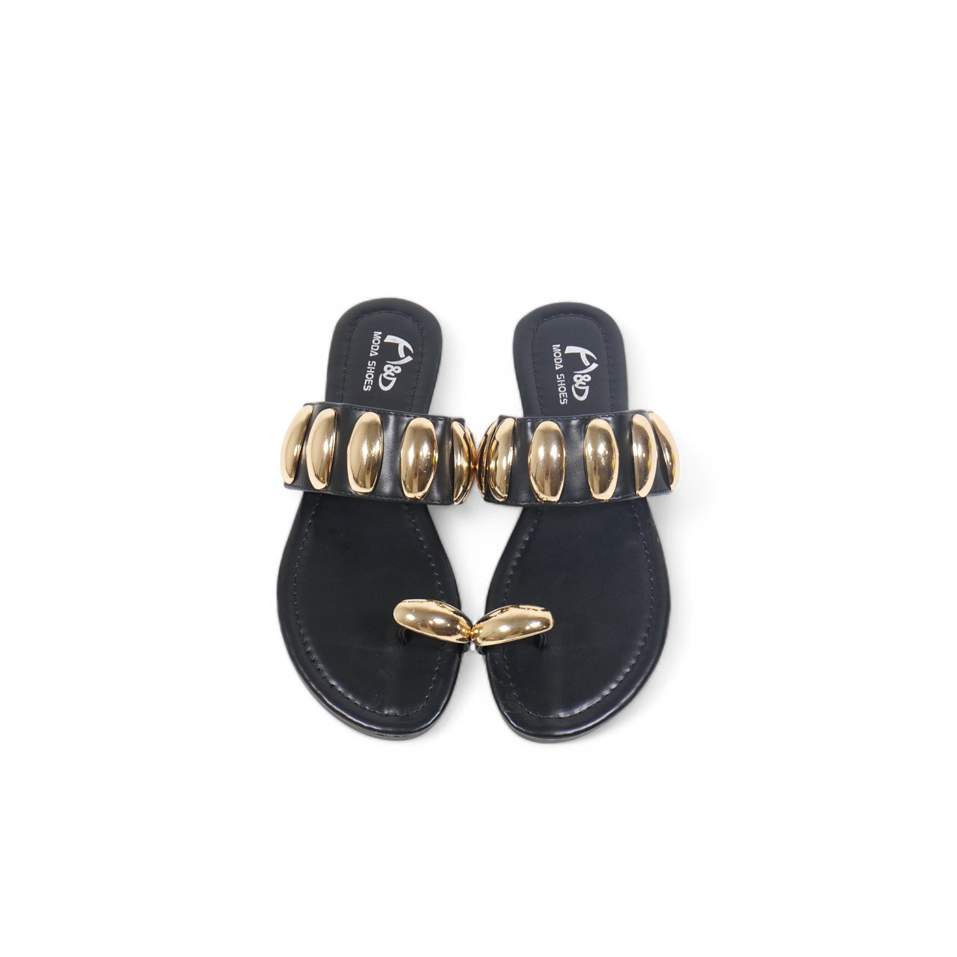 Sandalias planas adorno dorado