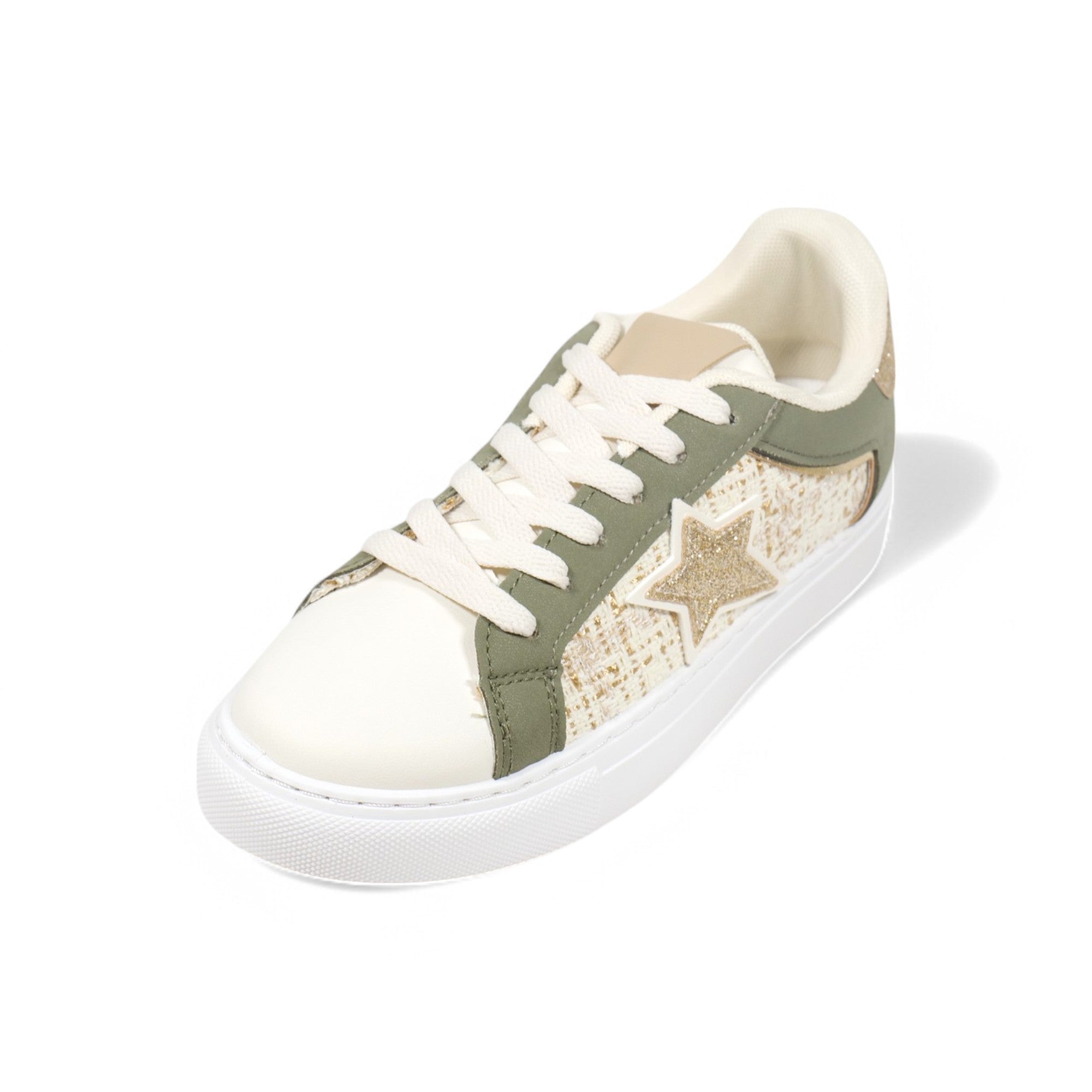 Zapatillas doradas para mujer de cordonera detalle de estrella con purpurina
