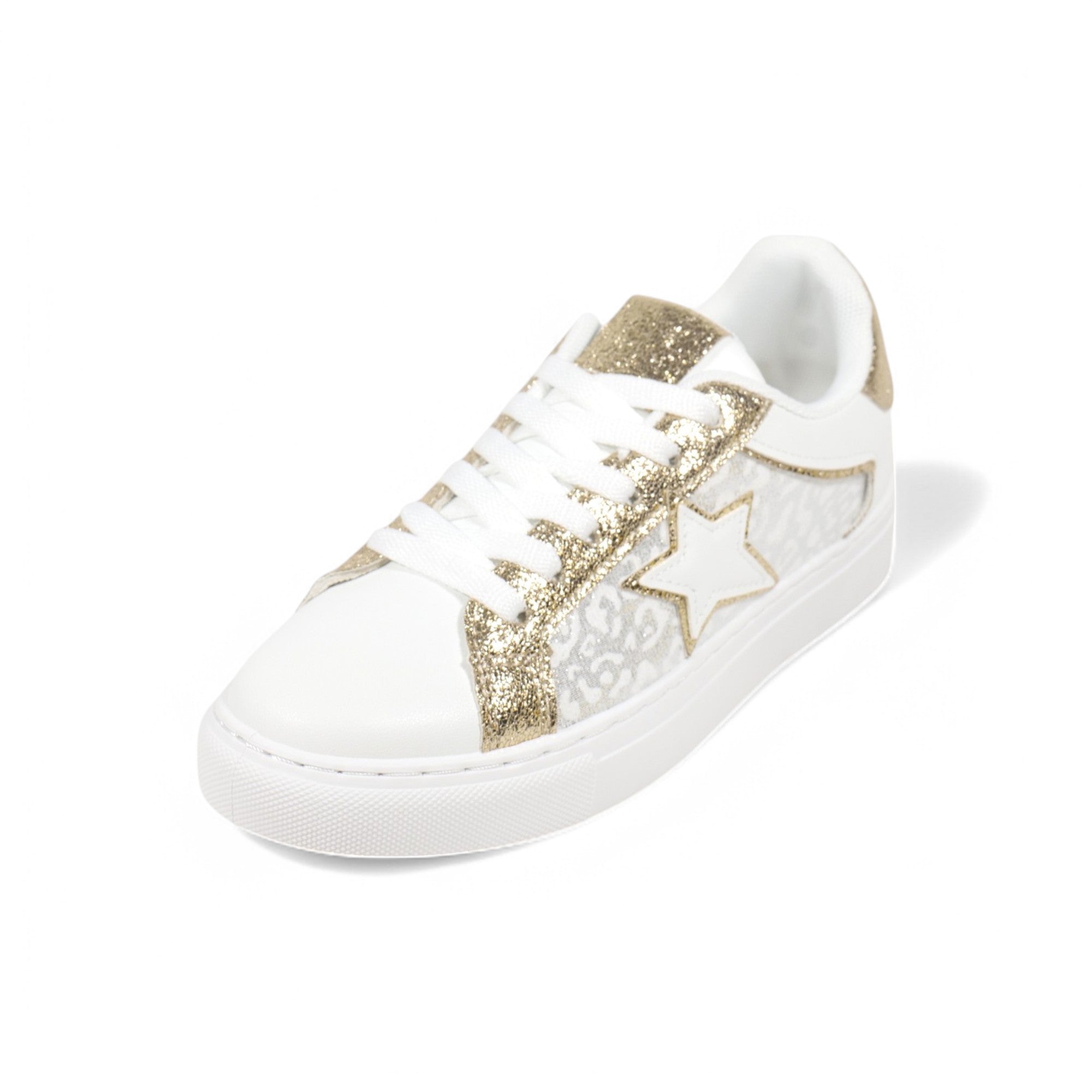 Zapatillas doradas para mujer de cordonera detalle de estrella con purpurina
