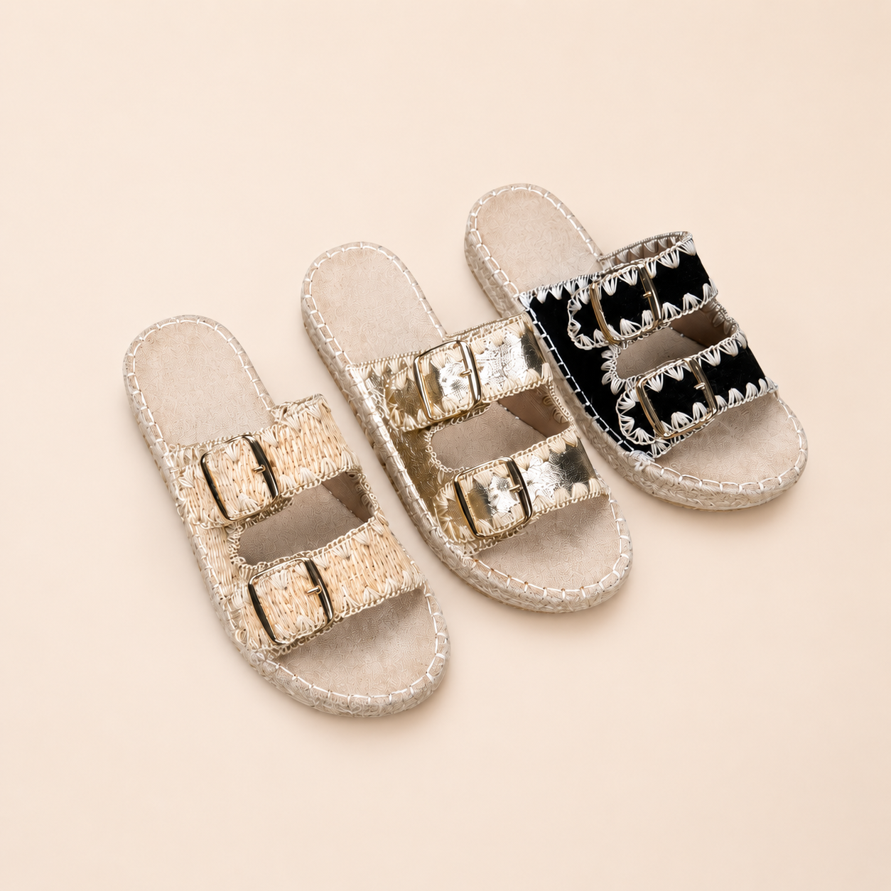 Sandalias Planas con Hebilla y Plataforma de Yute