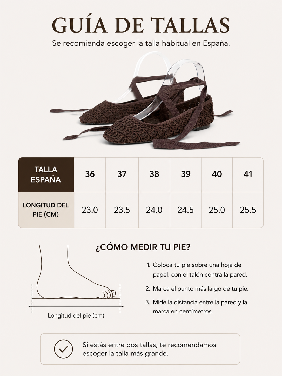 Bailarinas de Crochet con Cintas Largas, ajustables al tobillo en color beige y marrón chocolate, zapatos planos estilo ballet para verano, vacaciones y looks boho chic con vestidos, lino o jeans relajados