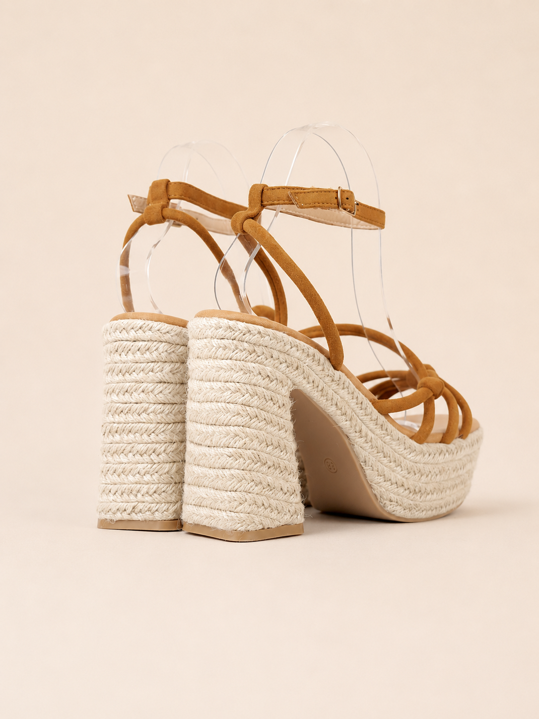 Sandalias de plataforma con tacón de yute y tiras finas anudadas en efecto ante negra y camel, sandalias elegantes estilo boho para verano, vacaciones, cenas y eventos, ideales para combinar con vestidos largos, lino y looks mediterráneos