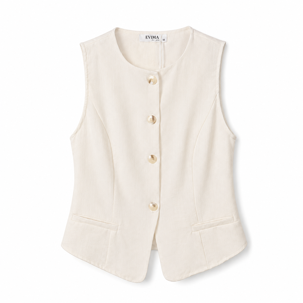 Chaleco elegante de mujer sin mangas con botones delanteros en beige y negro, estilo minimalista sofisticado para oficina, cenas, eventos y looks casual chic, fácil de combinar con jeans, pantalones palazzo o faldas