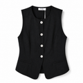 Chaleco elegante de mujer sin mangas con botones delanteros en beige y negro, estilo minimalista sofisticado para oficina, cenas, eventos y looks casual chic, fácil de combinar con jeans, pantalones palazzo o faldas