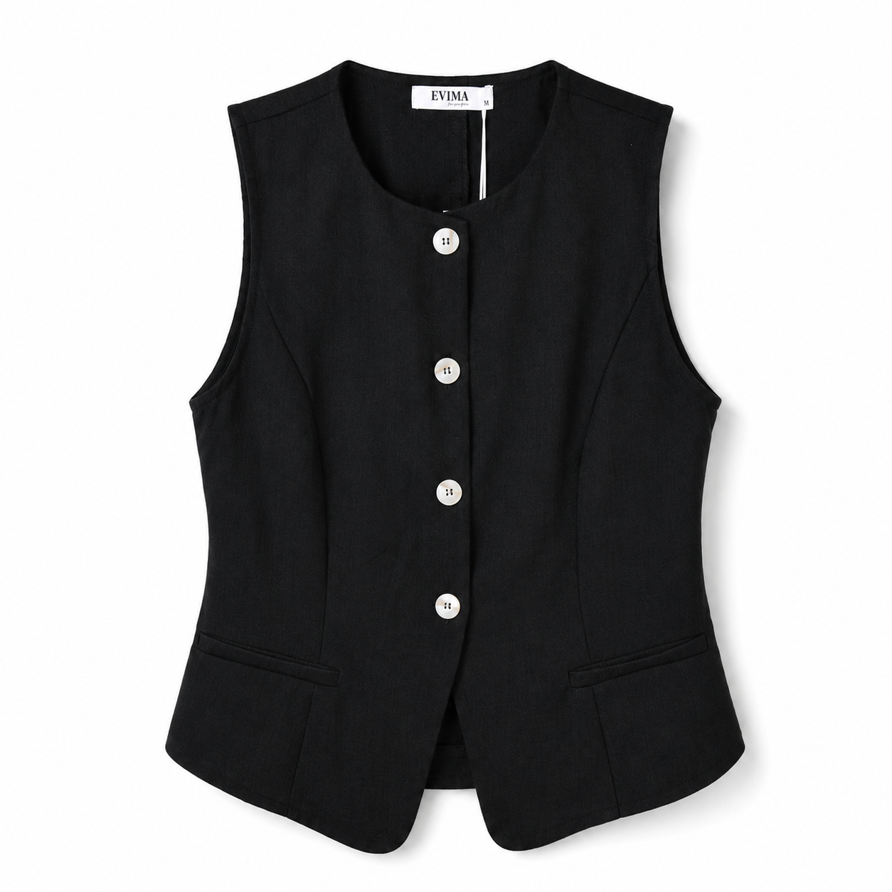 Chaleco elegante de mujer sin mangas con botones delanteros en beige y negro, estilo minimalista sofisticado para oficina, cenas, eventos y looks casual chic, fácil de combinar con jeans, pantalones palazzo o faldas