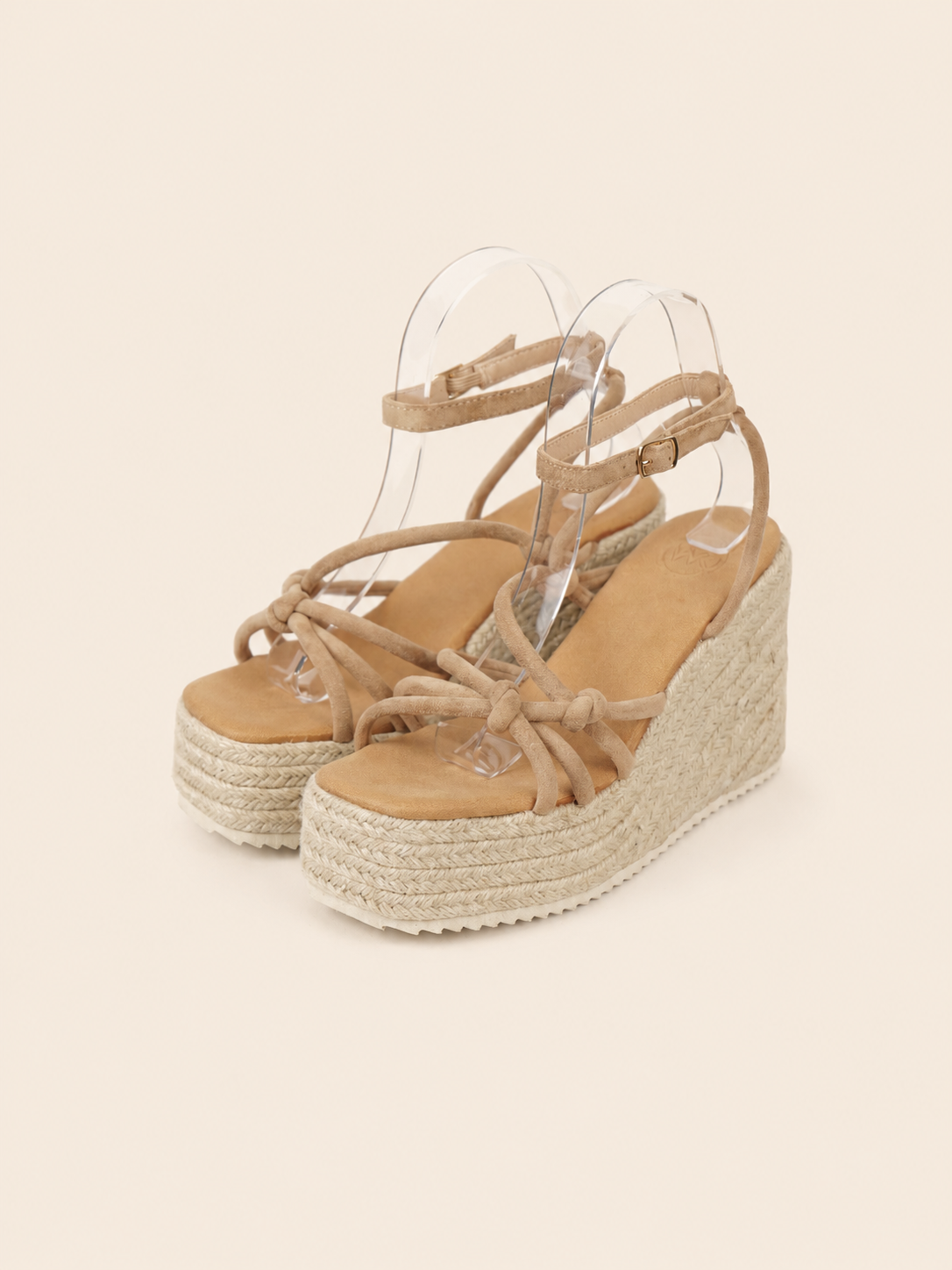 Sandalias de Plataforma Mujer con Cuña de Yute Trenzado, Tiras Cruzadas y Nudo Frontal, Pulsera Ajustable al Tobillo, Estilo Espadrille Verano, Tacón Medio Alto Cómodo, Casual Elegante en Gamuza Sintética – Color Negro y Beige