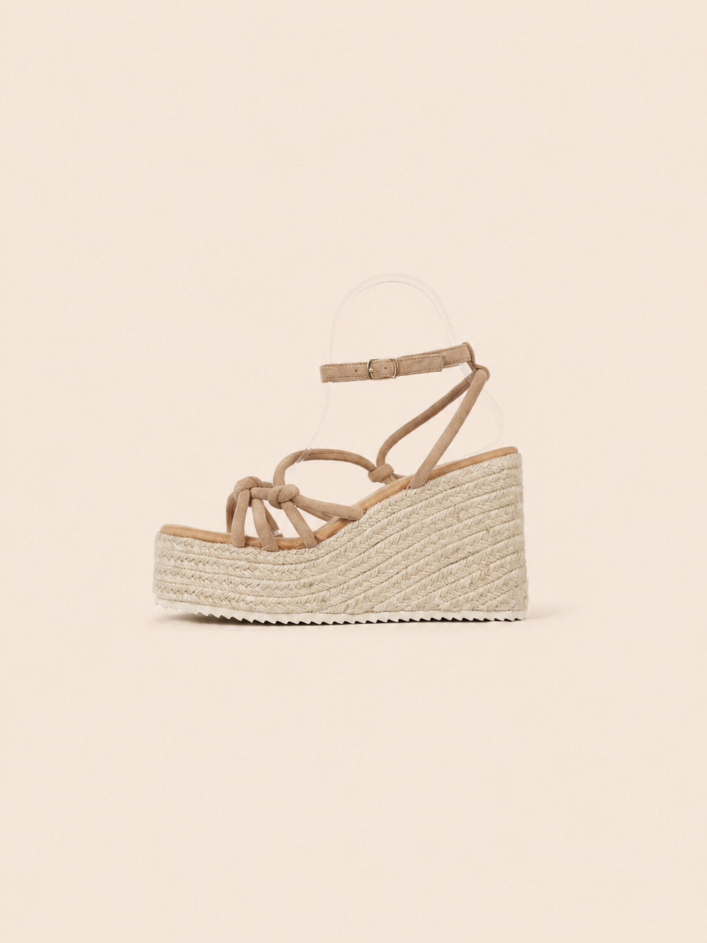 Sandalias de Plataforma Mujer con Cuña de Yute Trenzado, Tiras Cruzadas y Nudo Frontal, Pulsera Ajustable al Tobillo, Estilo Espadrille Verano, Tacón Medio Alto Cómodo, Casual Elegante en Gamuza Sintética – Color Negro y Beige