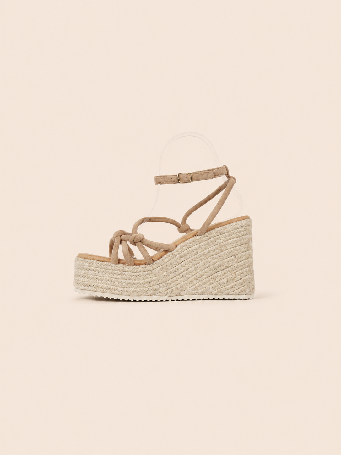 Sandalias de Plataforma Mujer con Cuña de Yute Trenzado, Tiras Cruzadas y Nudo Frontal, Pulsera Ajustable al Tobillo, Estilo Espadrille Verano, Tacón Medio Alto Cómodo, Casual Elegante en Gamuza Sintética – Color Negro y Beige