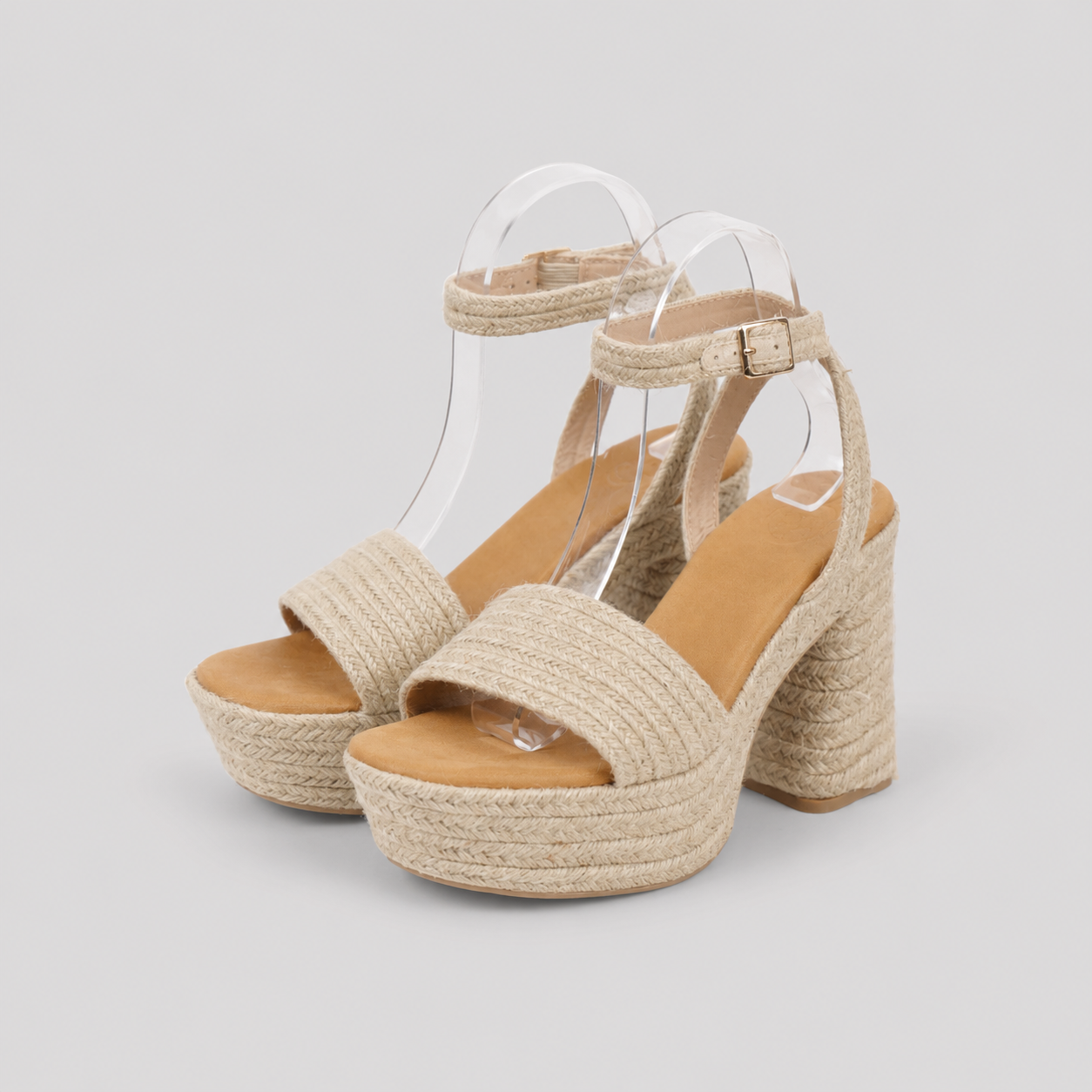 Sandalias de plataforma alta con tacón ancho efecto rafia y pulsera al tobillo en color beige natural, sandalias elegantes de verano para vacaciones, cenas y eventos, ideales para combinar con vestidos largos, lino y looks boho chic