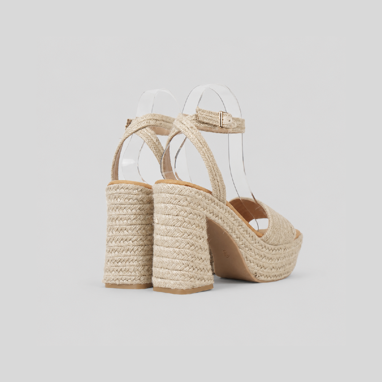 Sandalias de plataforma alta con tacón ancho efecto rafia y pulsera al tobillo en color beige natural, sandalias elegantes de verano para vacaciones, cenas y eventos, ideales para combinar con vestidos largos, lino y looks boho chic
