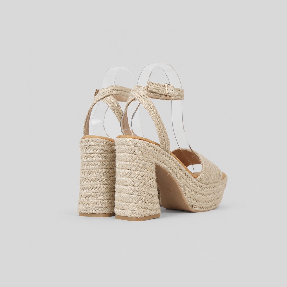 Sandalias de plataforma alta con tacón ancho efecto rafia y pulsera al tobillo en color beige natural, sandalias elegantes de verano para vacaciones, cenas y eventos, ideales para combinar con vestidos largos, lino y looks boho chic