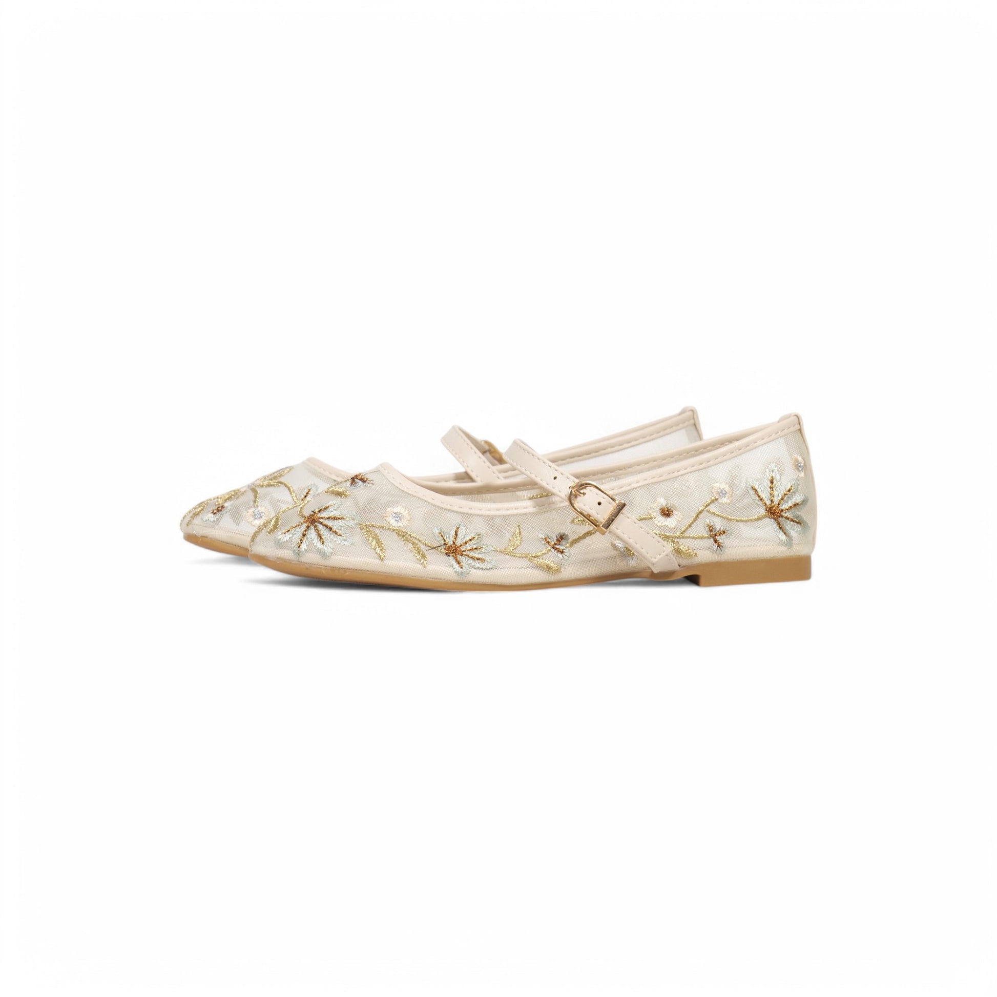 Bailarinas tipo merceditas de tul bordado para mujer con tira ajustable, diseño floral romántico y suela plana, ideales para primavera y verano, disponibles en negro y beige