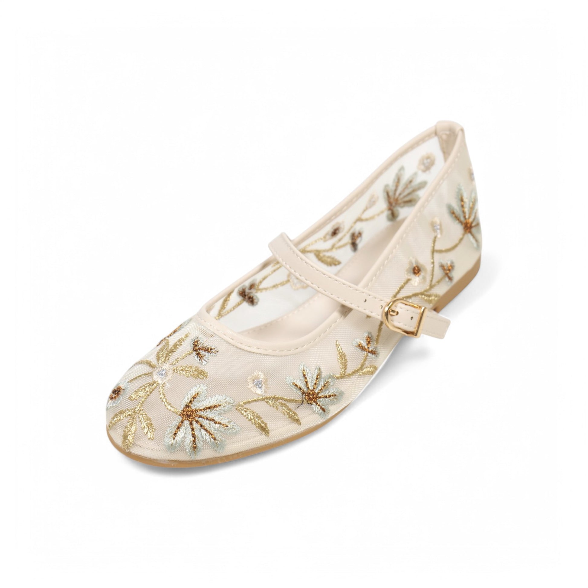 Bailarinas tipo merceditas de tul bordado para mujer con tira ajustable, diseño floral romántico y suela plana, ideales para primavera y verano, disponibles en negro y beige