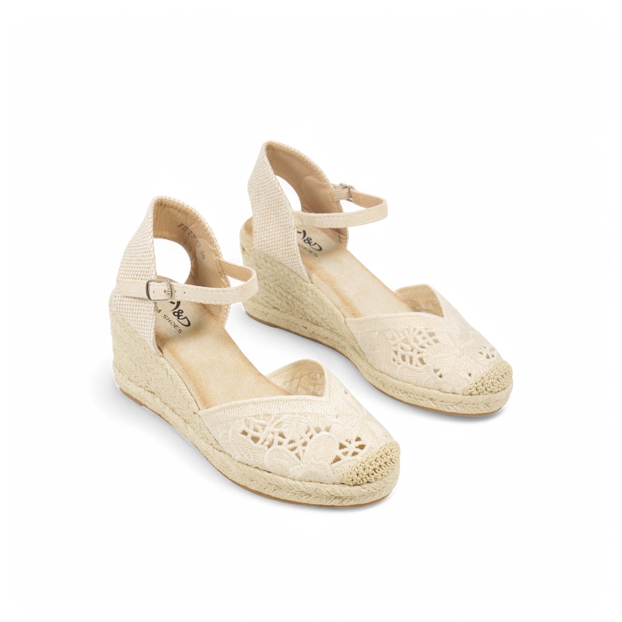 Alpargatas de cuña para mujer con encaje calado, sandalias cerradas tipo espadrille con pulsera al tobillo y hebilla, zapatos elegantes de verano con plataforma de yute