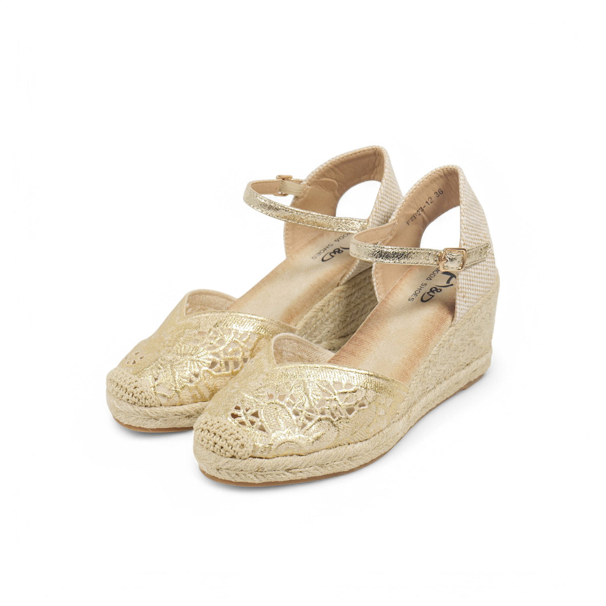 Alpargatas de cuña para mujer con encaje calado, sandalias cerradas tipo espadrille con pulsera al tobillo y hebilla, zapatos elegantes de verano con plataforma de yute