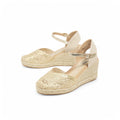 Alpargatas de cuña para mujer con encaje calado, sandalias cerradas tipo espadrille con pulsera al tobillo y hebilla, zapatos elegantes de verano con plataforma de yute