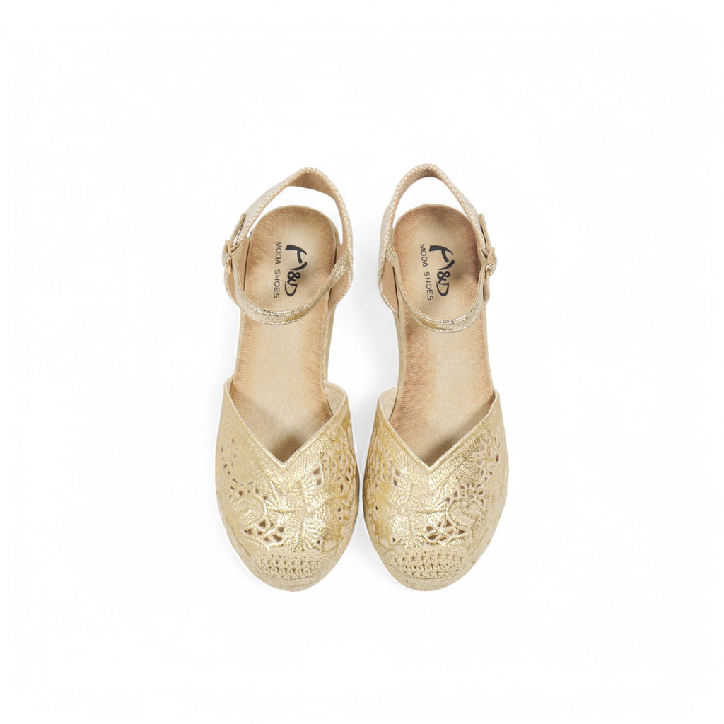 Sandalias de cuña bordado con empeine V