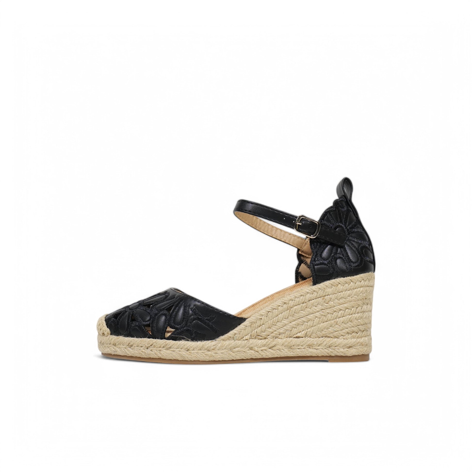 Sandalias de cuña floral calado