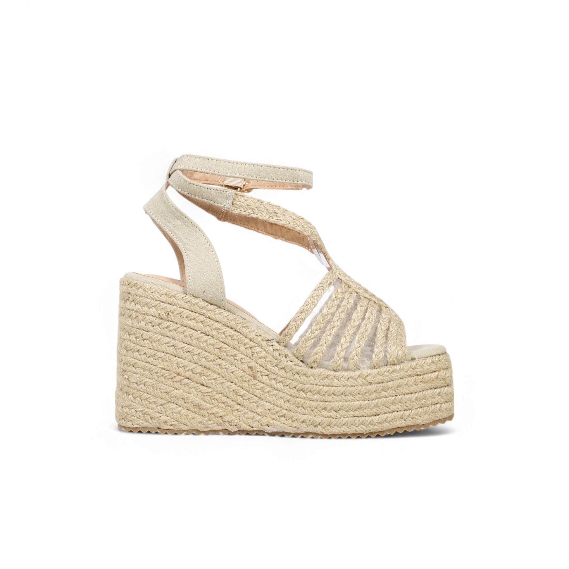 Sandalias de cuña doradas con tiras trenzadas