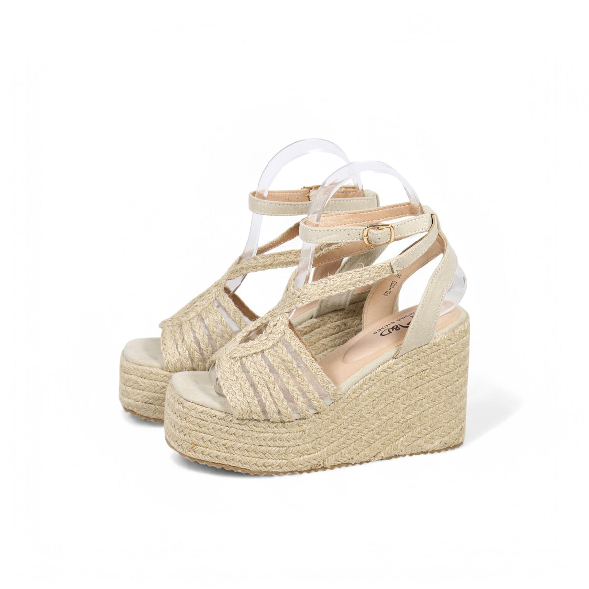 Sandalias de cuña doradas con tiras trenzadas