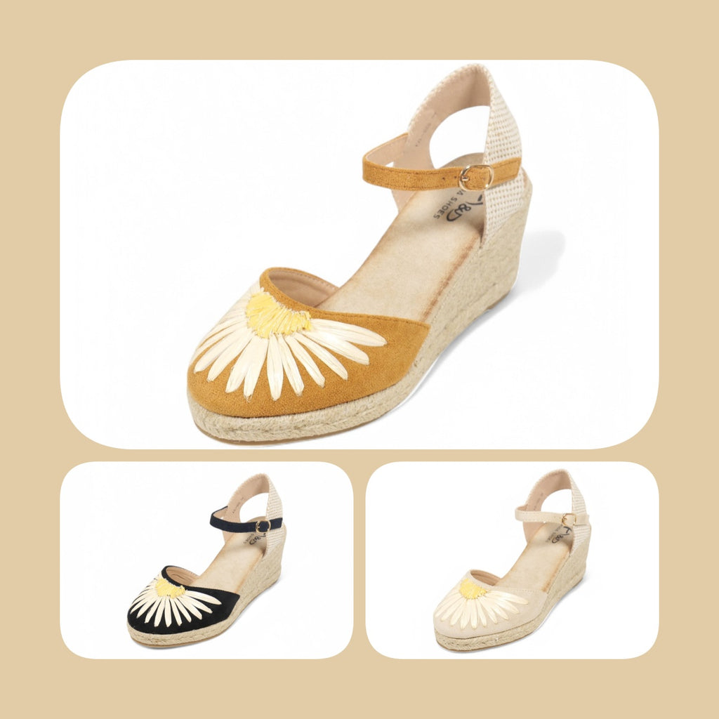 Sandalias de cuña con estampado de girasol
