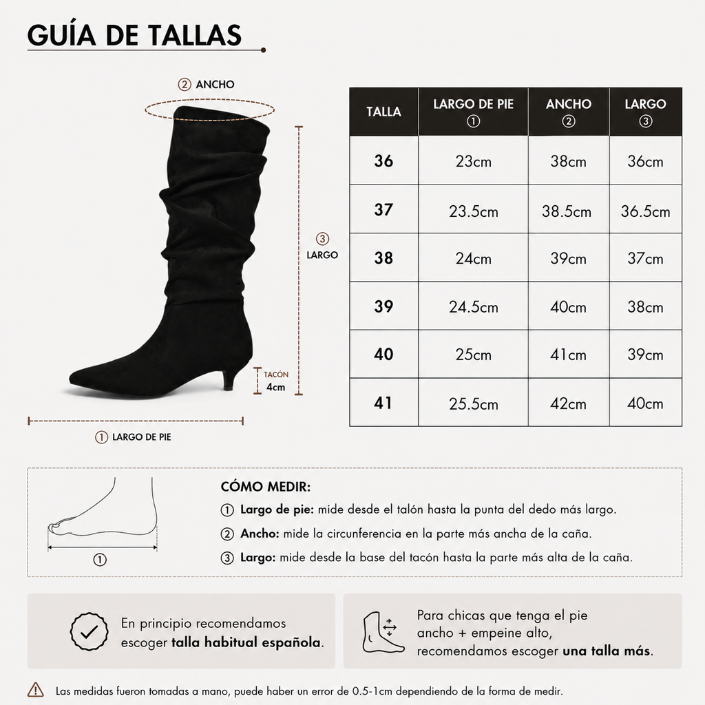 Botas altas fruncidas para mujer con tacón bajo, punta afilada, efecto ante, caña alta arrugada, botas elegantes cómodas otoño invierno