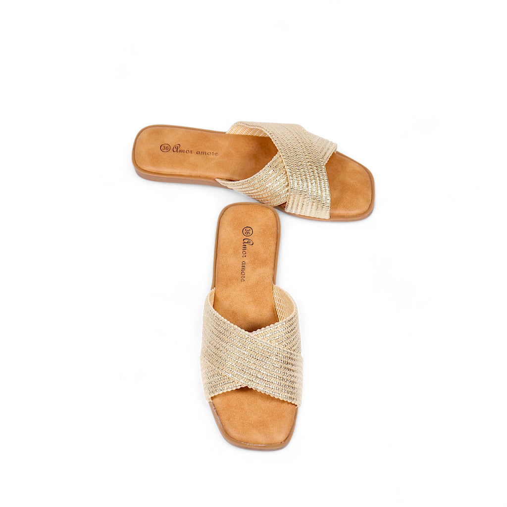 Sandalias de tira de brillo cruzada