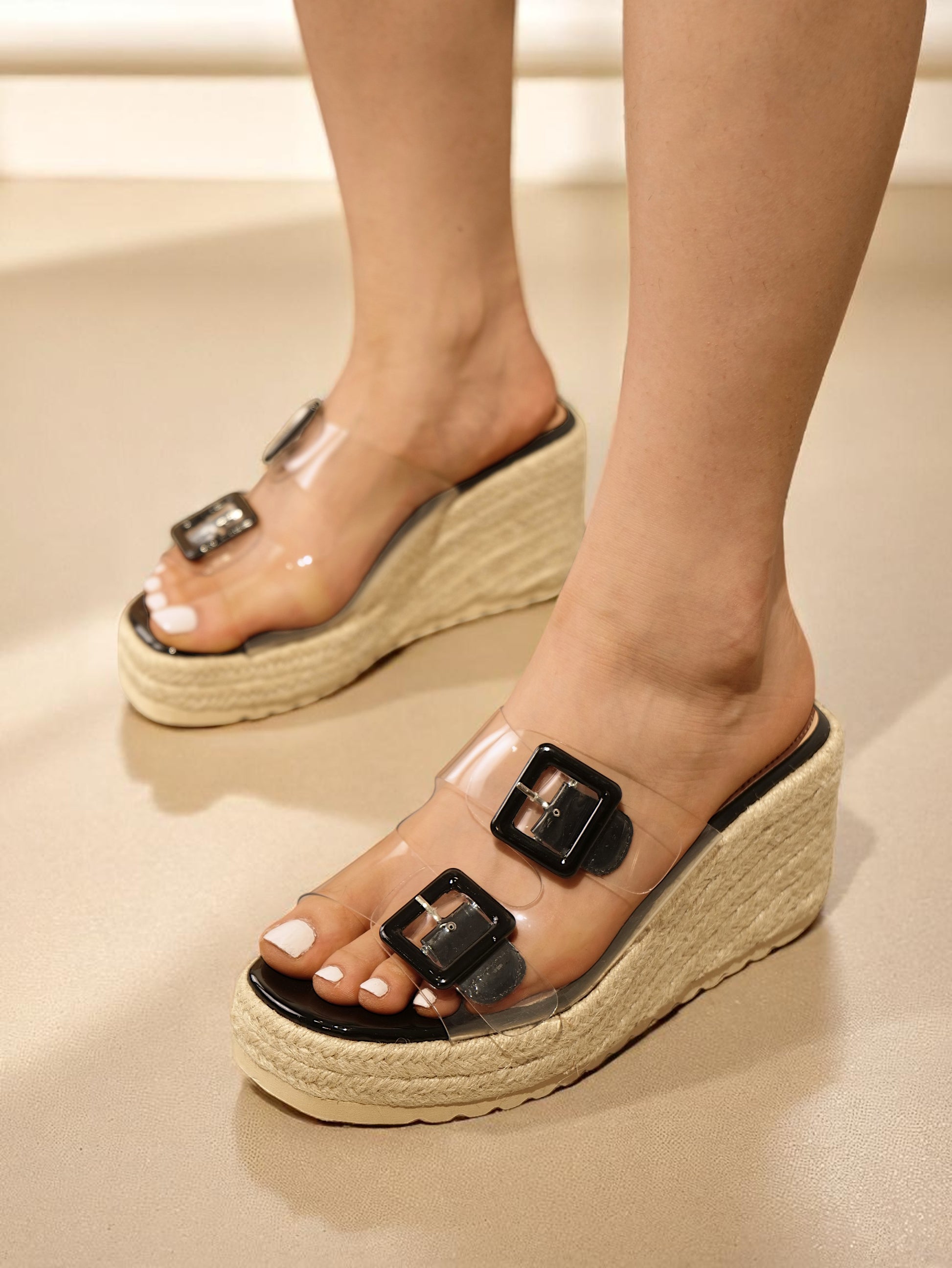 Sandalias de Plataforma Vinilo Transparente con hebilla