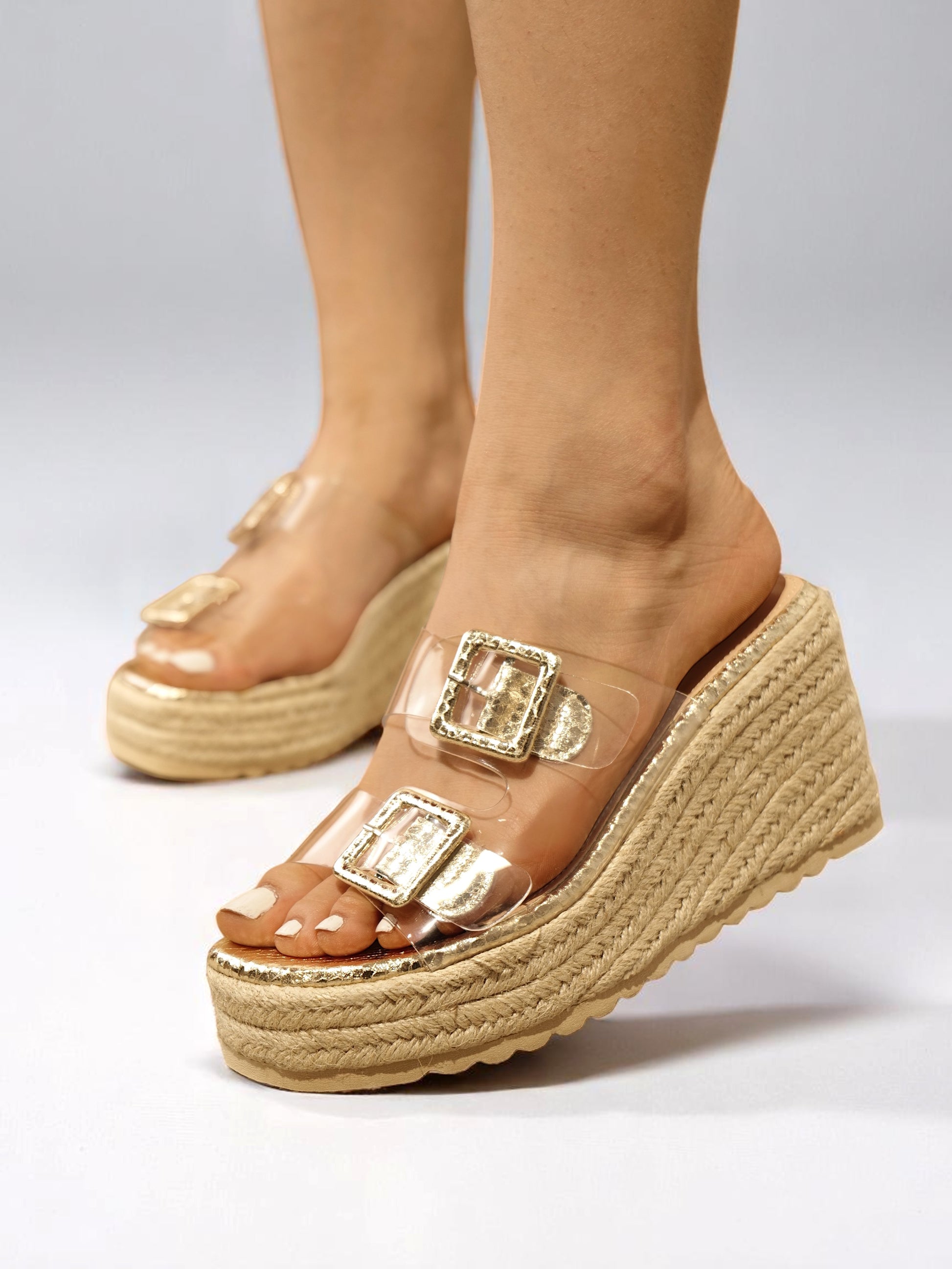 Sandalias de Plataforma Vinilo Transparente con hebilla