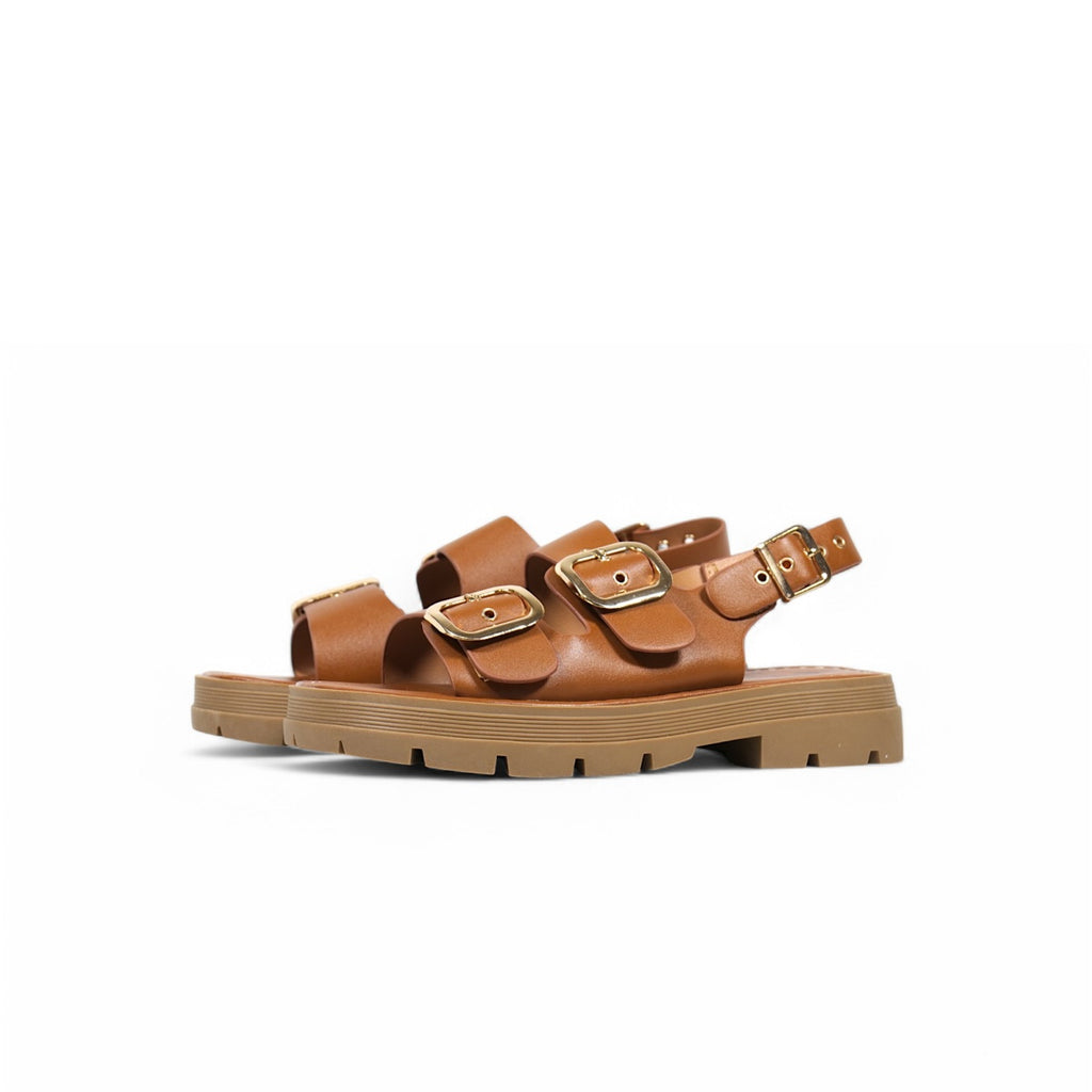Sandalias planas de doble tira ancha con hebillas