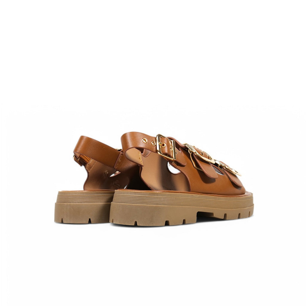 Sandalias planas de doble tira ancha con hebillas