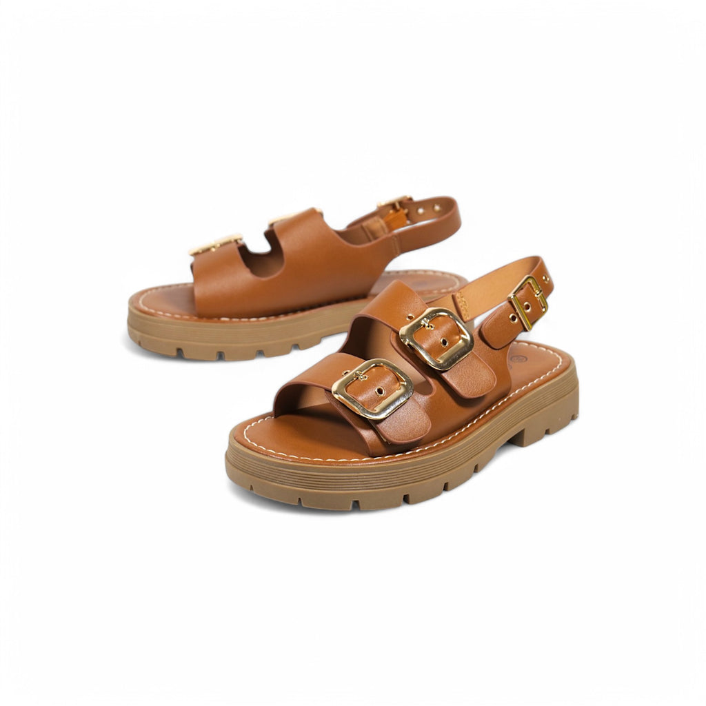 Sandalias planas de doble tira ancha con hebillas