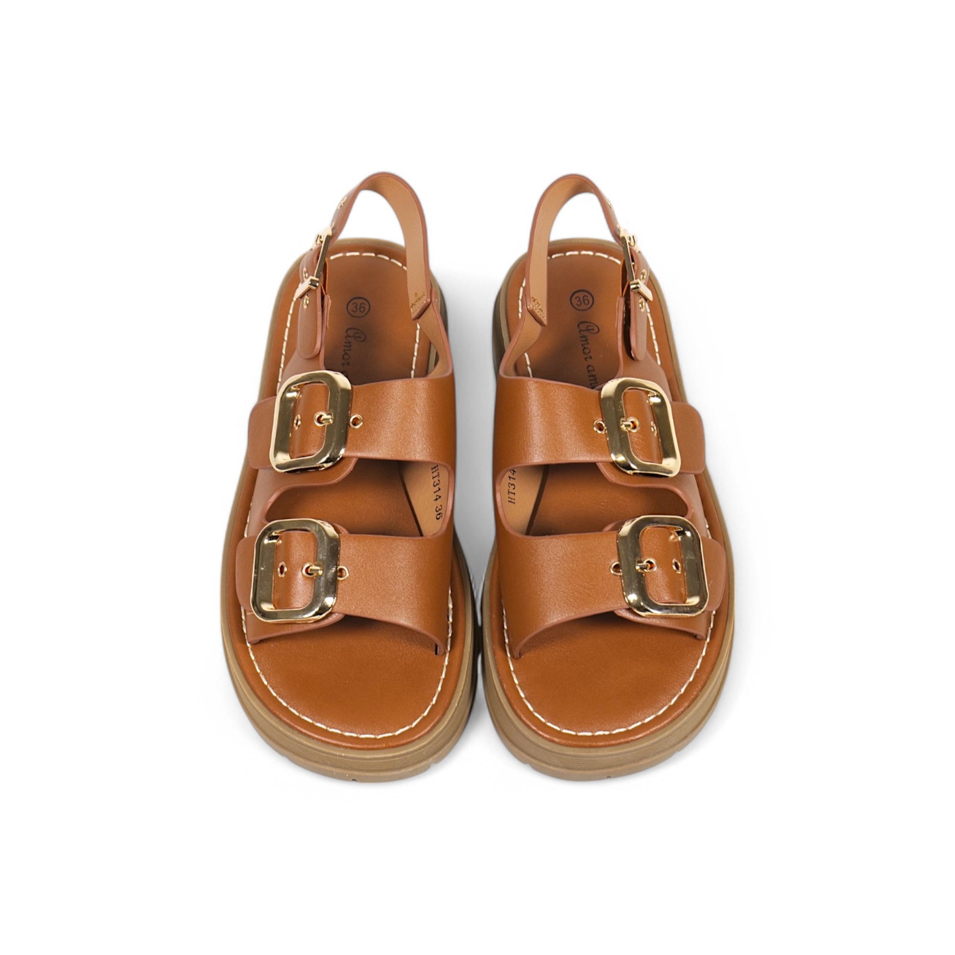 Sandalias planas de doble tira ancha con hebillas