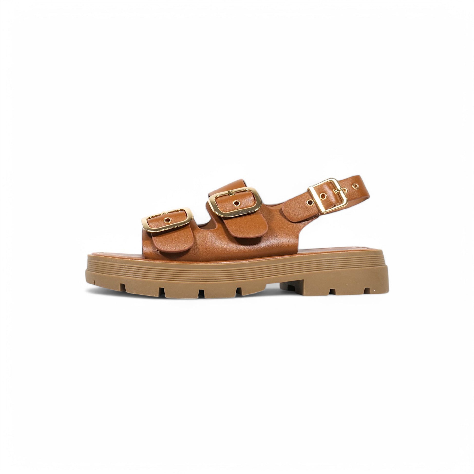Sandalias planas de doble tira ancha con hebillas
